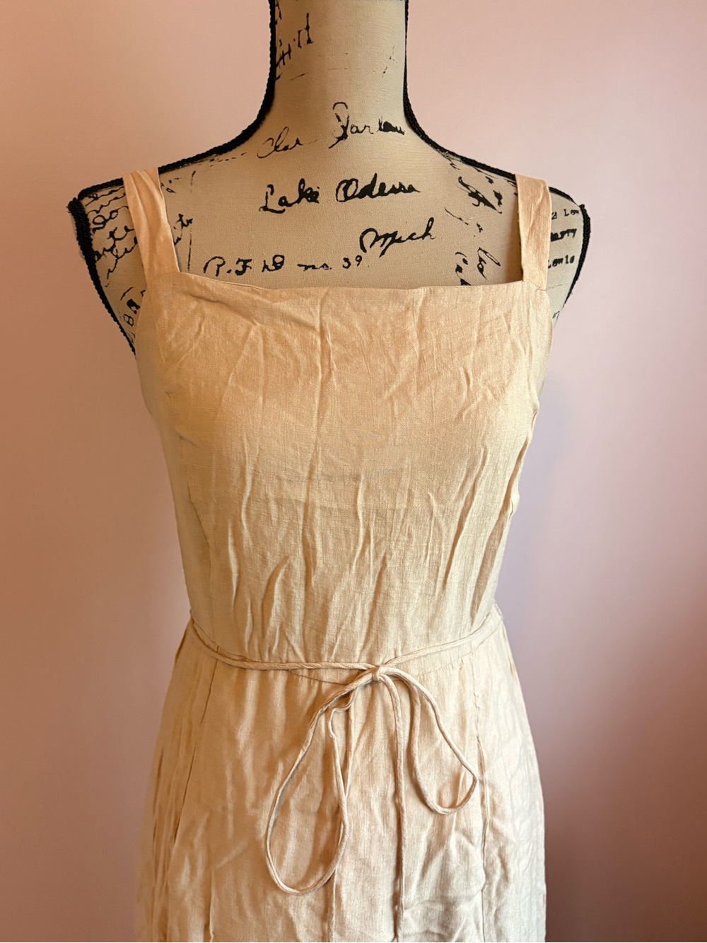 💚Taylor Beige Maxi Dress with Square Neck and Waist Tie - Picture 4 of 10